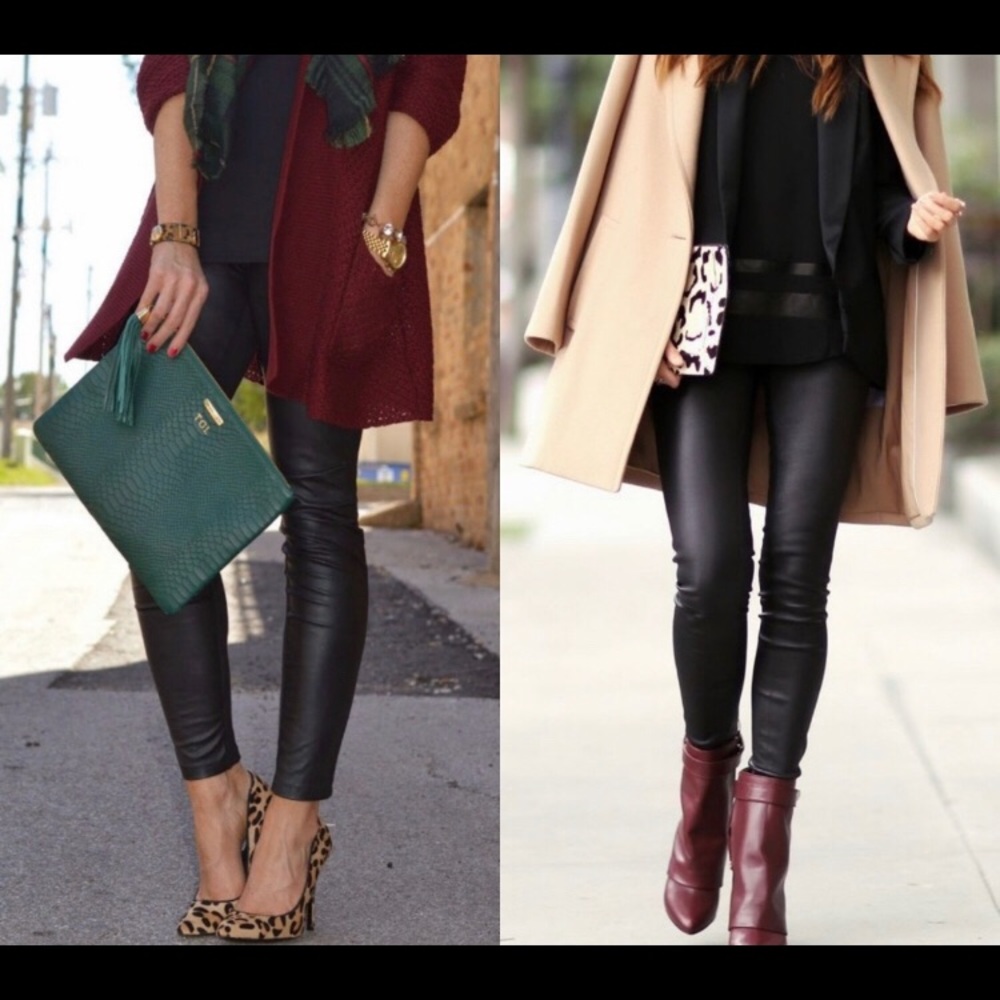 Leather Look Leggings. Black. Small, Medium, Large